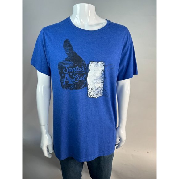 Old Navy Santa's A List XMas Ugly Christmas Sweater TShirt XL Blue Cotton Blend - Picture 1 of 16